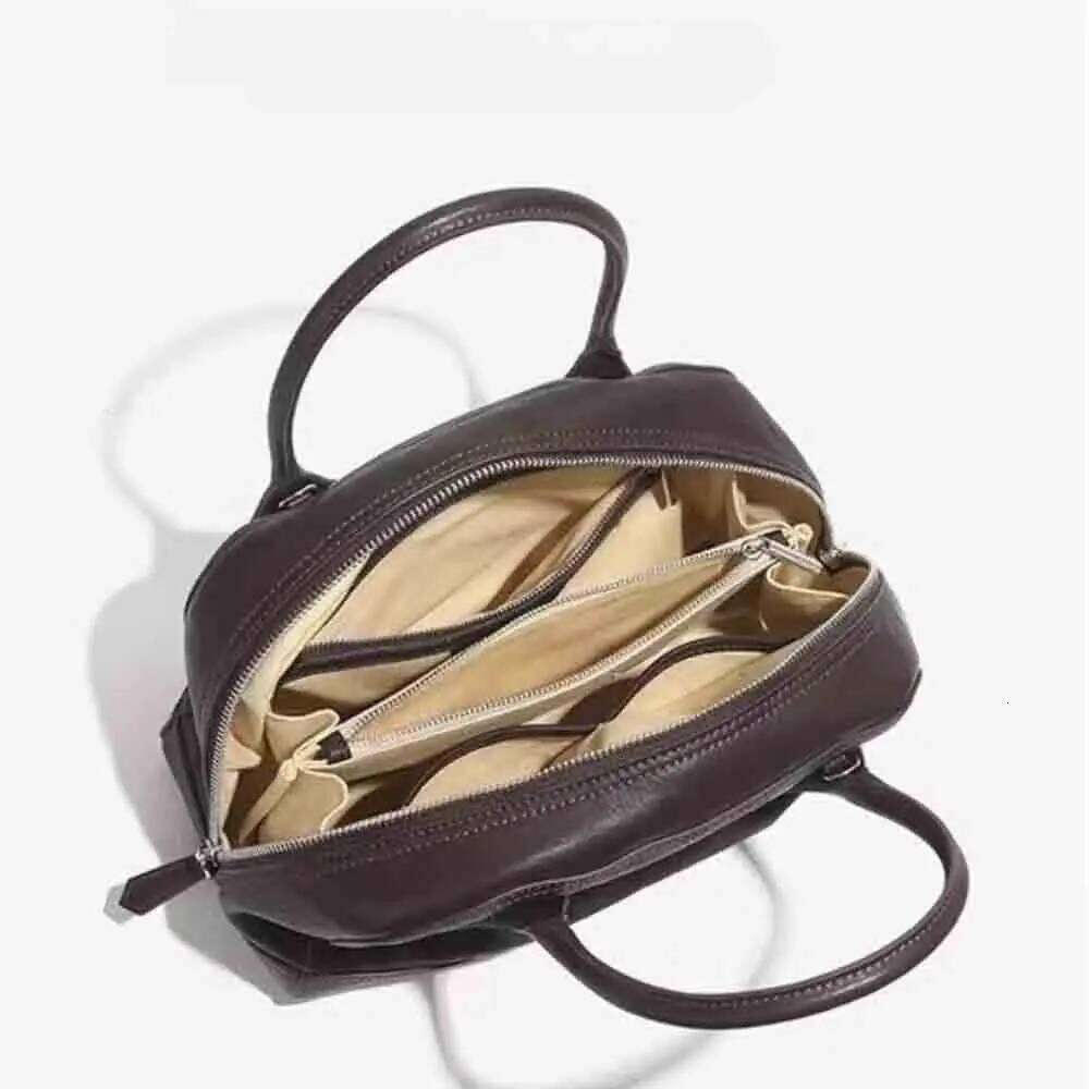 Women's Genuine Leather Vintage Zipper Handbag Small Size Tote Real Cowhide Singel Shoulder Bags P