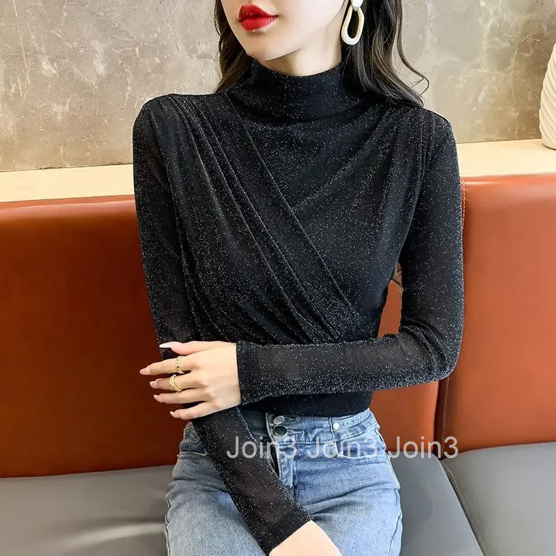 Long Sleeve T Shirt for Women Elegant Slim Plain Kpop Clearance Tee Cheap Clothes Korean Fashion Polyester Streetwear Tops Woman