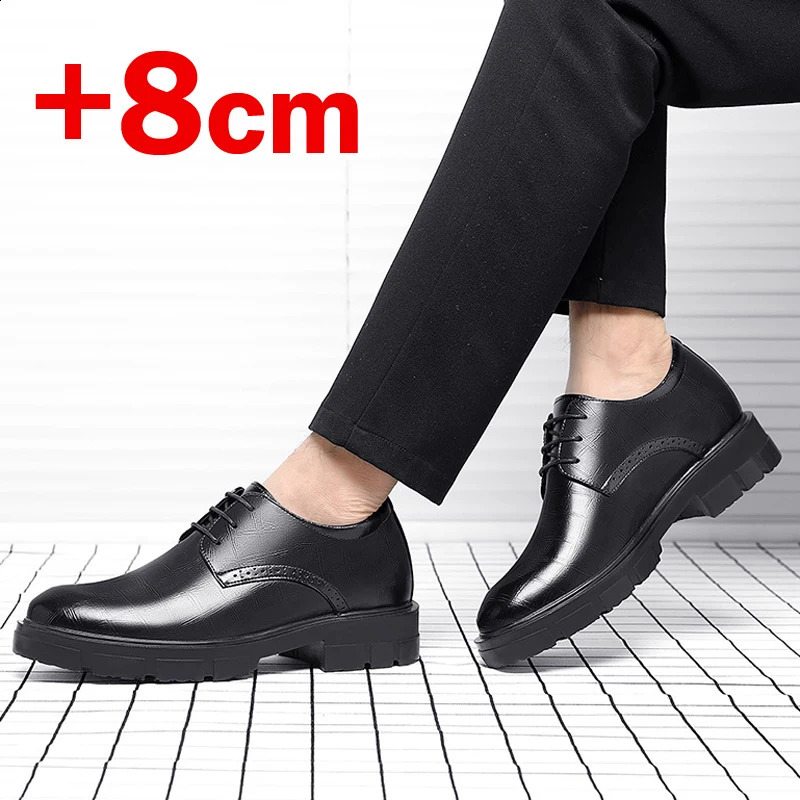 Men Hollow Summer Platform High Heel 5810 CM Height Growth Formal Derby Leather Shoes Man Wedding Dress Elevator 250612
