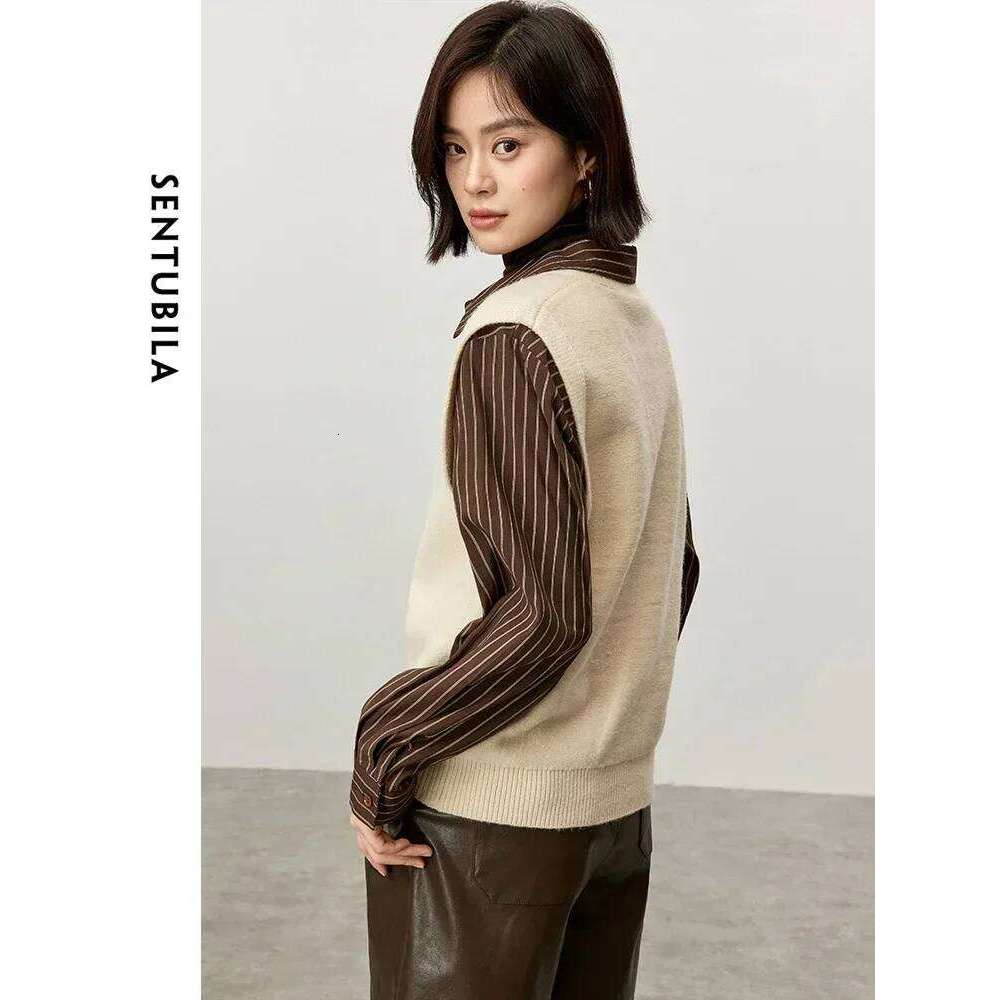 SENTUBILA Knitted Sweater Vest Women 2025 Spring Autumn Simple Basic Sleeveless V Neck Loose Pullovers Woman Clothing W43E56569