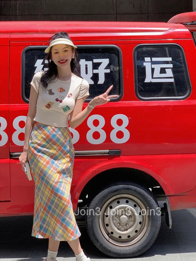 High Waist Woman Skirt Wrap Skirts for Women Midi Tight Plaid New in V Modest Korean Style Fashion Harajuku Casual 2025 Trend