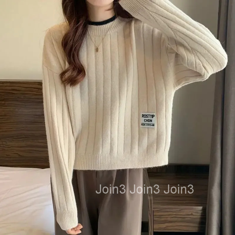 Ladies Sweaters Pink Crop Round O Neck Knitted Top for Women Short Pullovers Jersey Korean Style Trend 2025 Y2k Vintage Fashion