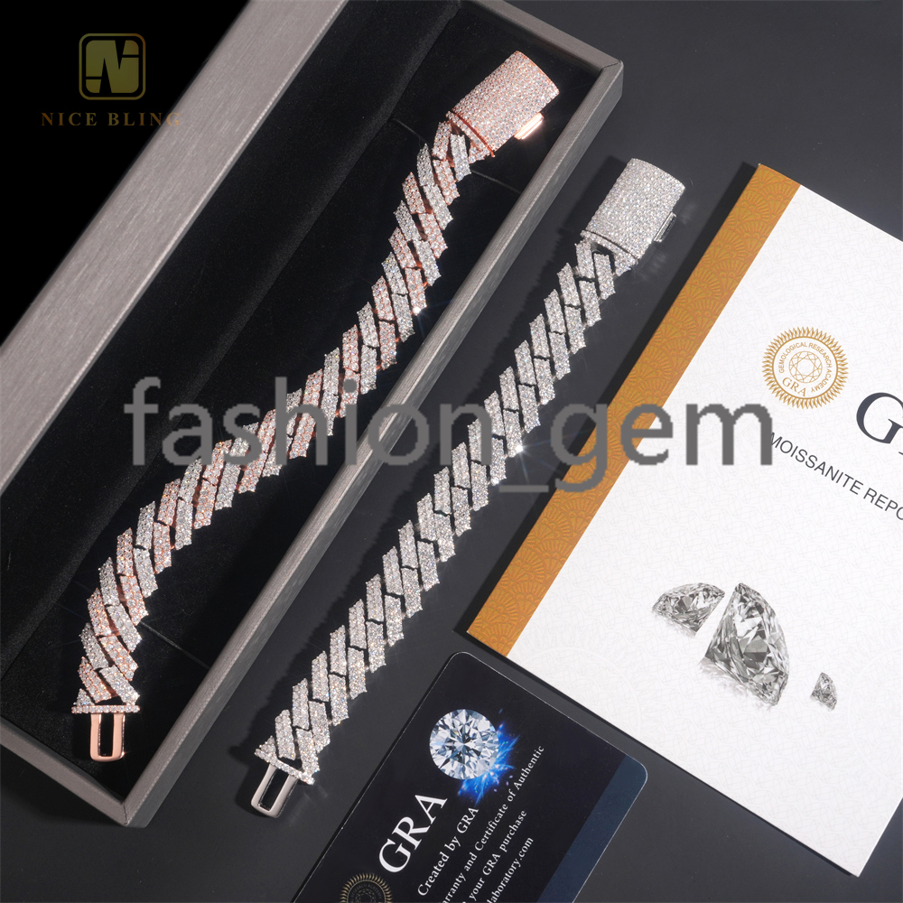 Hot Selling Hip Hop Style 925 Sterling Silver Iced Out Moissanite Diamond Cuban Link Chain Bracelets