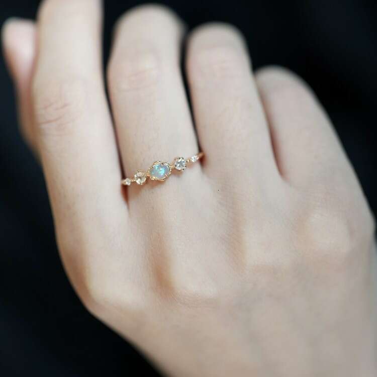Light Luxury Inlaid Anti-Protein Stone Opal Moonstone Ins Style Open Ring for Women