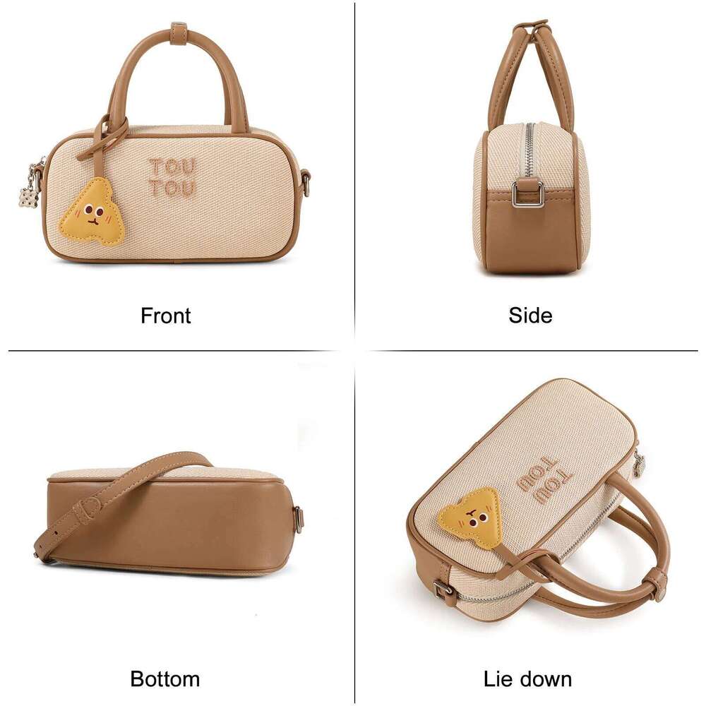 TOUTOU Women Bowling Adjustable Shoulder Strap Mini Brown Original Designer Brand Handbag Boston Bag Valentine's Day Gift