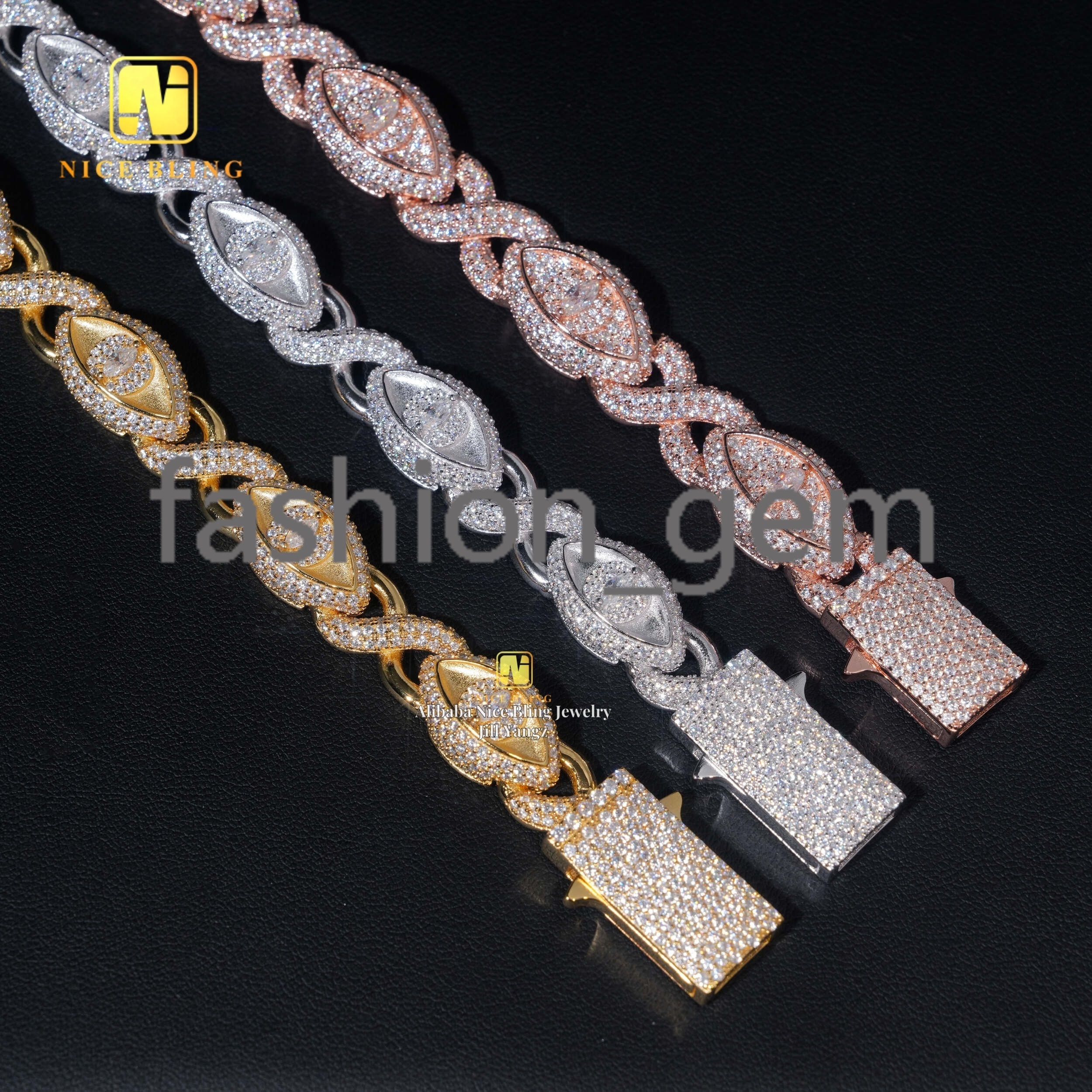 Trending Products Devil Eye Jewelry Moissanite Cuban Bracelet Marquise Snake Eyes Moissanite Cuban Link Chain