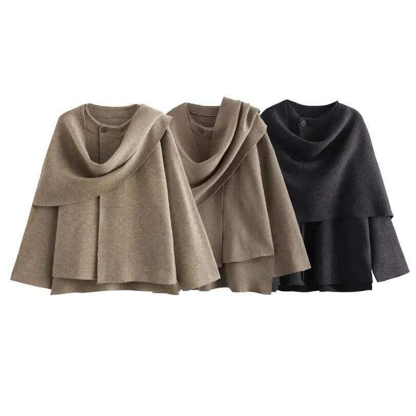 ZRWomen's Clothing Short Knit Jacket with Scarf Collar Bestseller Cross-border E-commerce Fast Delivery from Mainland China