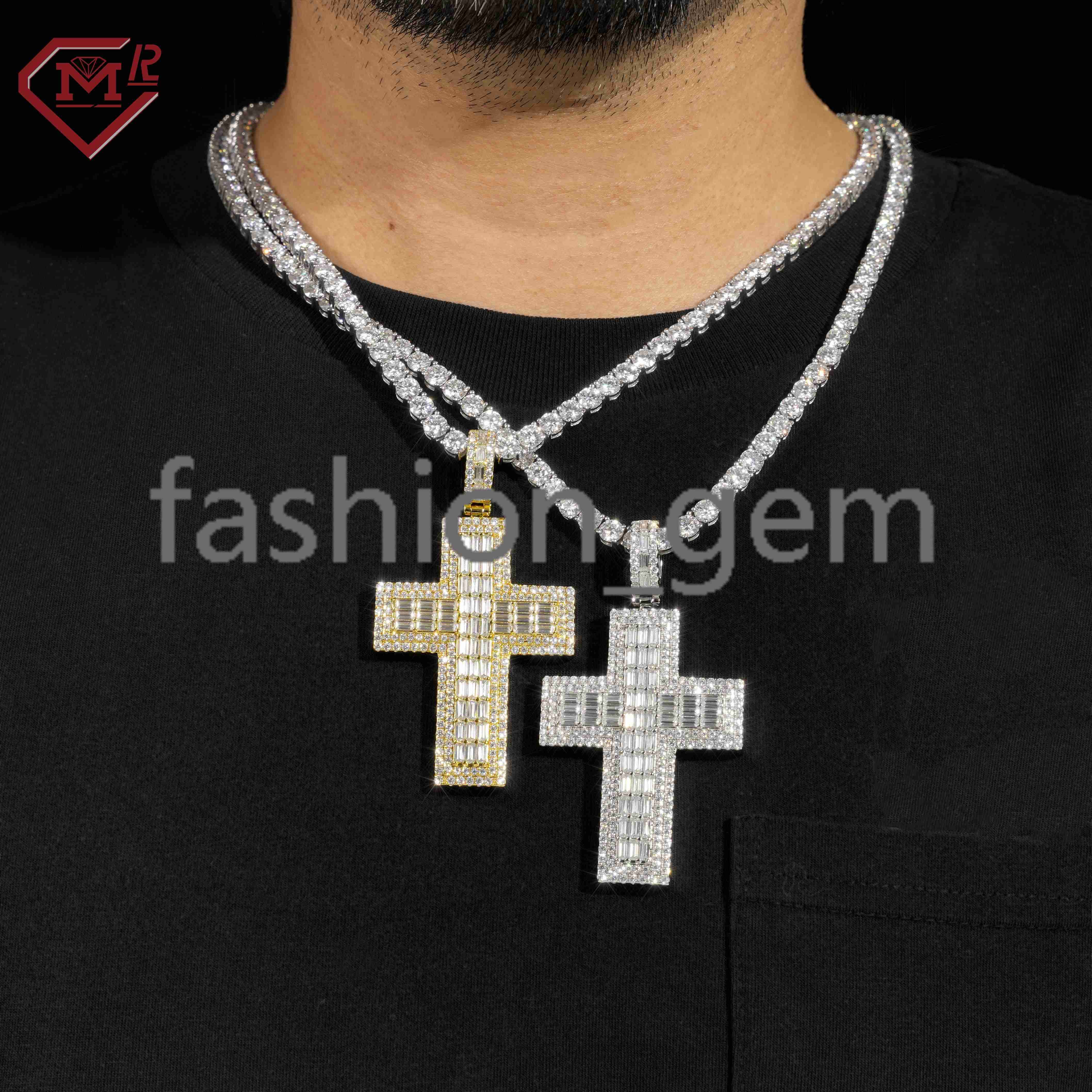 Pass Diamond Tester Moissanite Pendant Cross Baguette Hiphop S925 Custom Moissanite Pendant