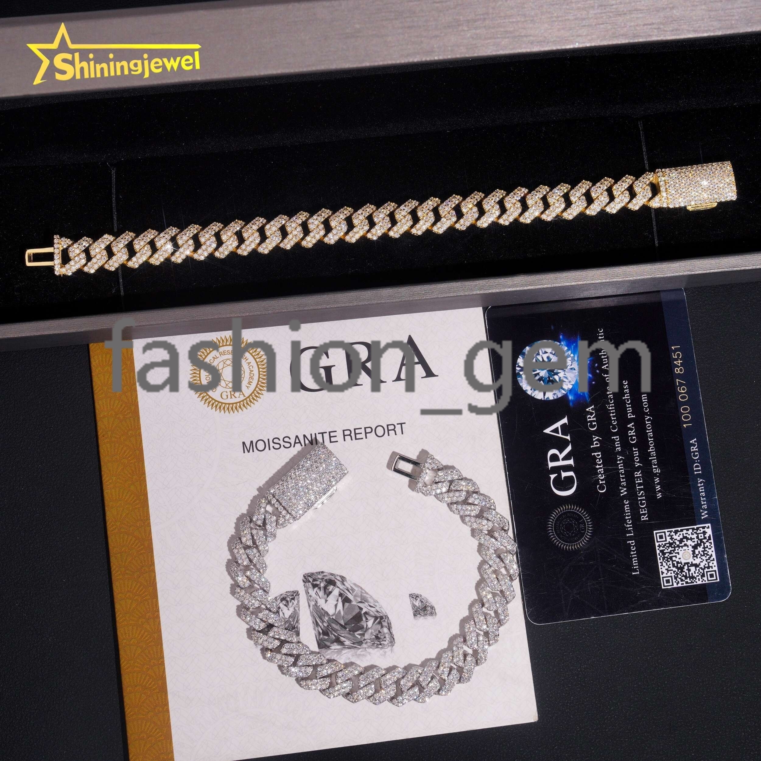 Ready to Ship Hot Sale 925 Sterling Silver 2 Rows 10mm Iced Out Moissanite Hip Hop Cuban Link Bracelets
