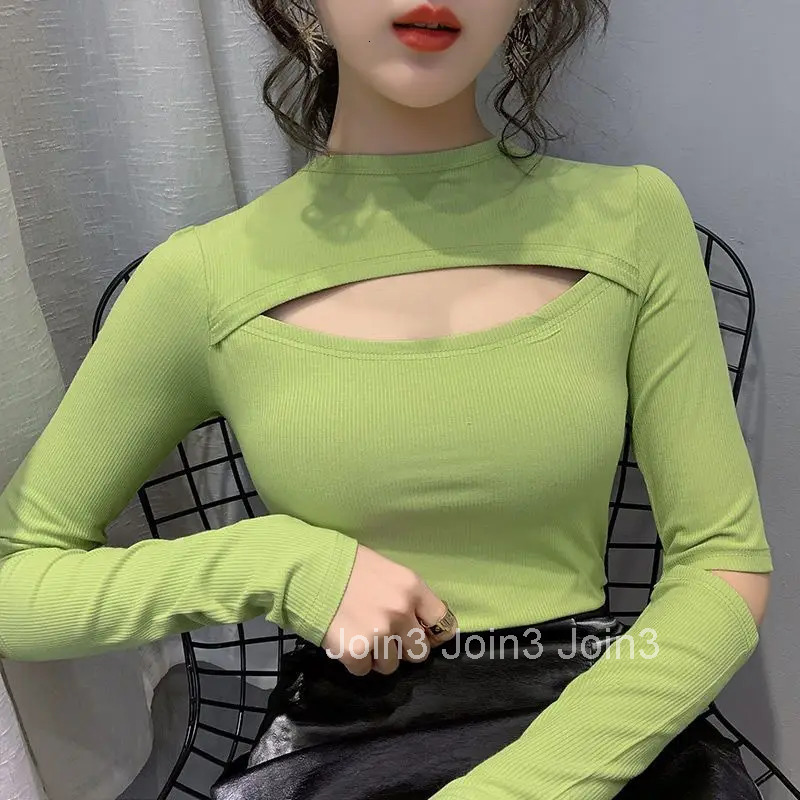 Plain Woman T-shirt Green 2025 Black Cotton Tshirt Women Clothing Old Long Top for Sleeve Aesthetic New in Novelties Fitted Tee