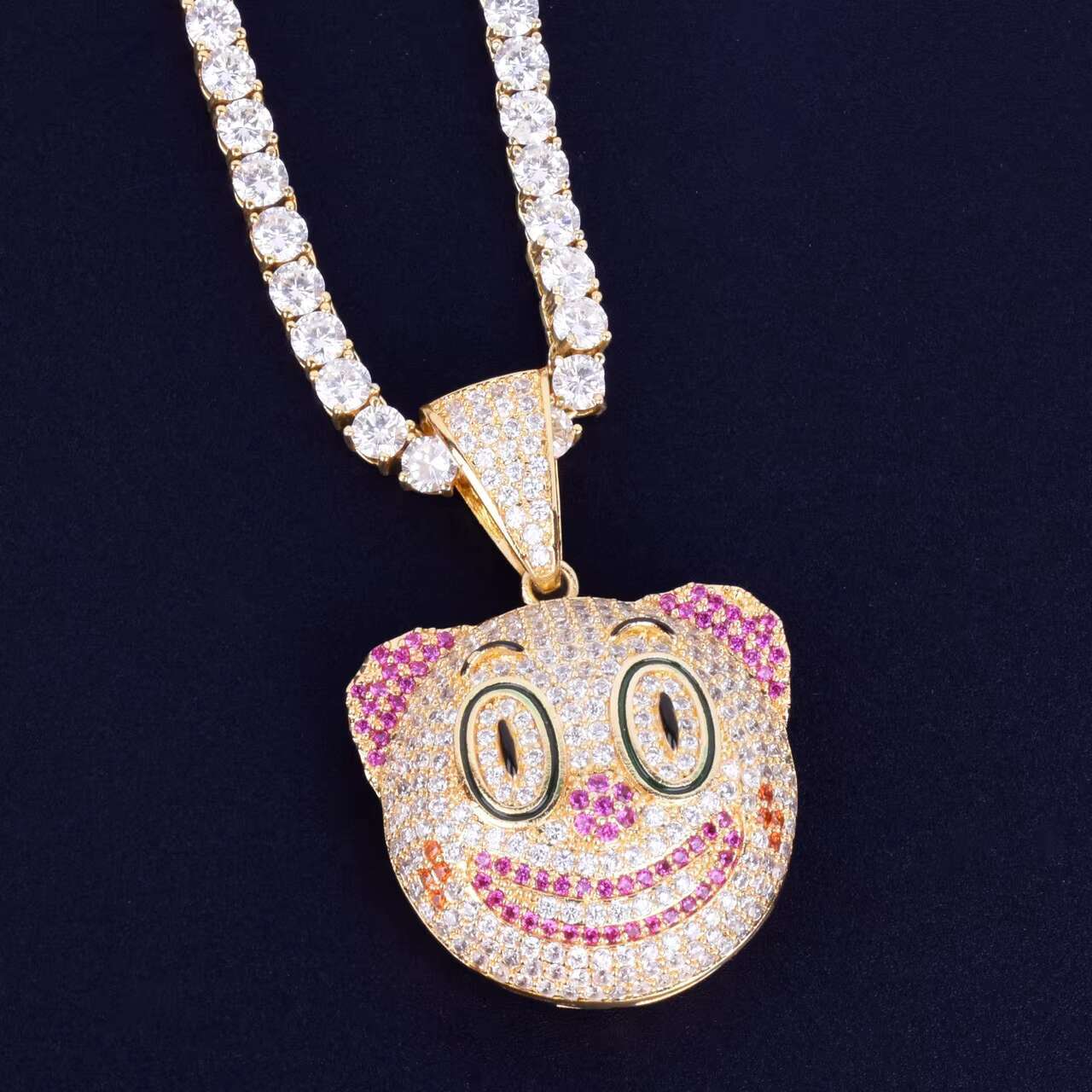 Hip Hop Clown Face Moissanite Pendant Charm 18k Gold .925 Silver with Pendant Cartoon Chain Necklace