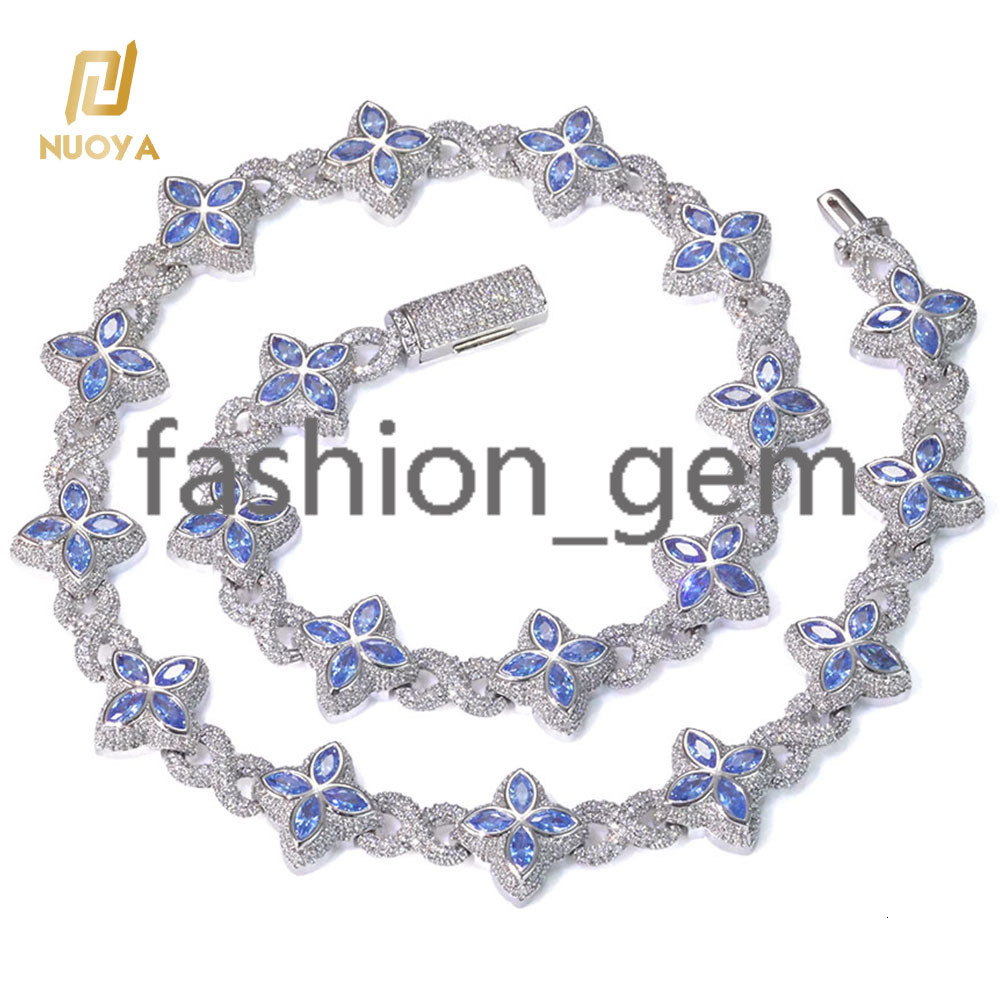 Multi-color Vvs Moissanite Cuban Chain Necklace 925 Sterling Silver Hip Hop Jewelry Marquise Flower Design Cuban Chain
