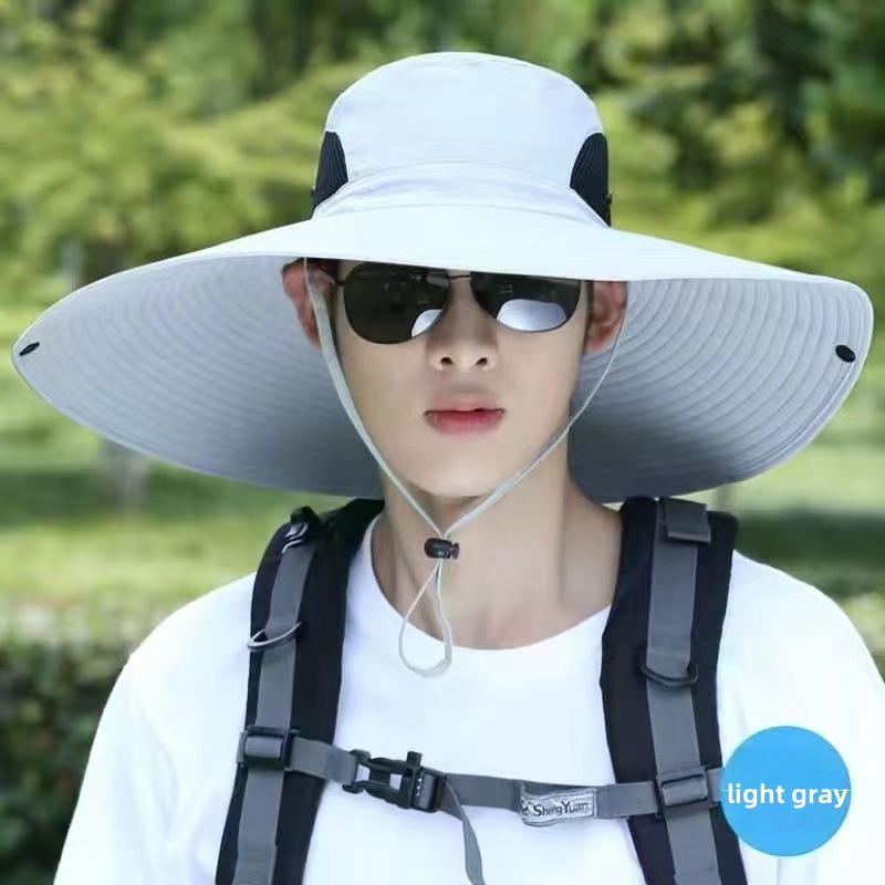 Summer 15CM Large Brim Sun Hat Men Women Breathable Fishing Caps Sun UV Protection Mesh Fisherman Hat Hiking Outdoor Beach Cap Wide Brim Hat UPF 50+ S