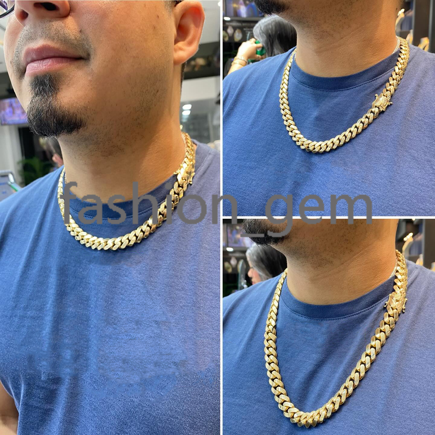14K Gold Plated Cuban Chains Plain Necklace 10MM Custom Rapper Men Hip Hop Cuban Link Chain
