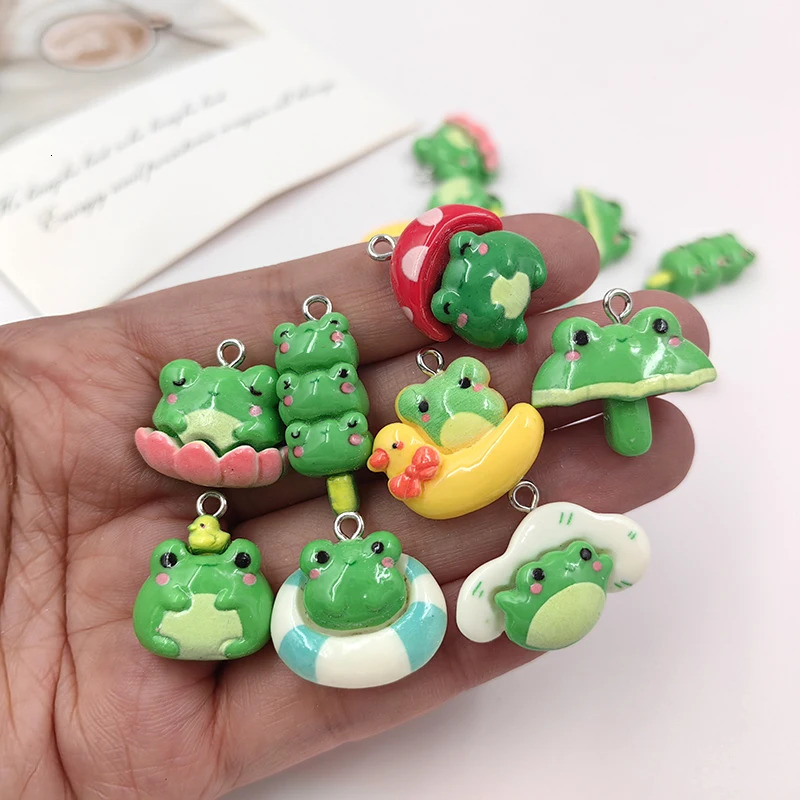 10pcs Kawaii Animals Green Mushroom Frog Charms for Jewelry Making Findings Resin Charm Pendants Flatback Diy Earrings C884 250609