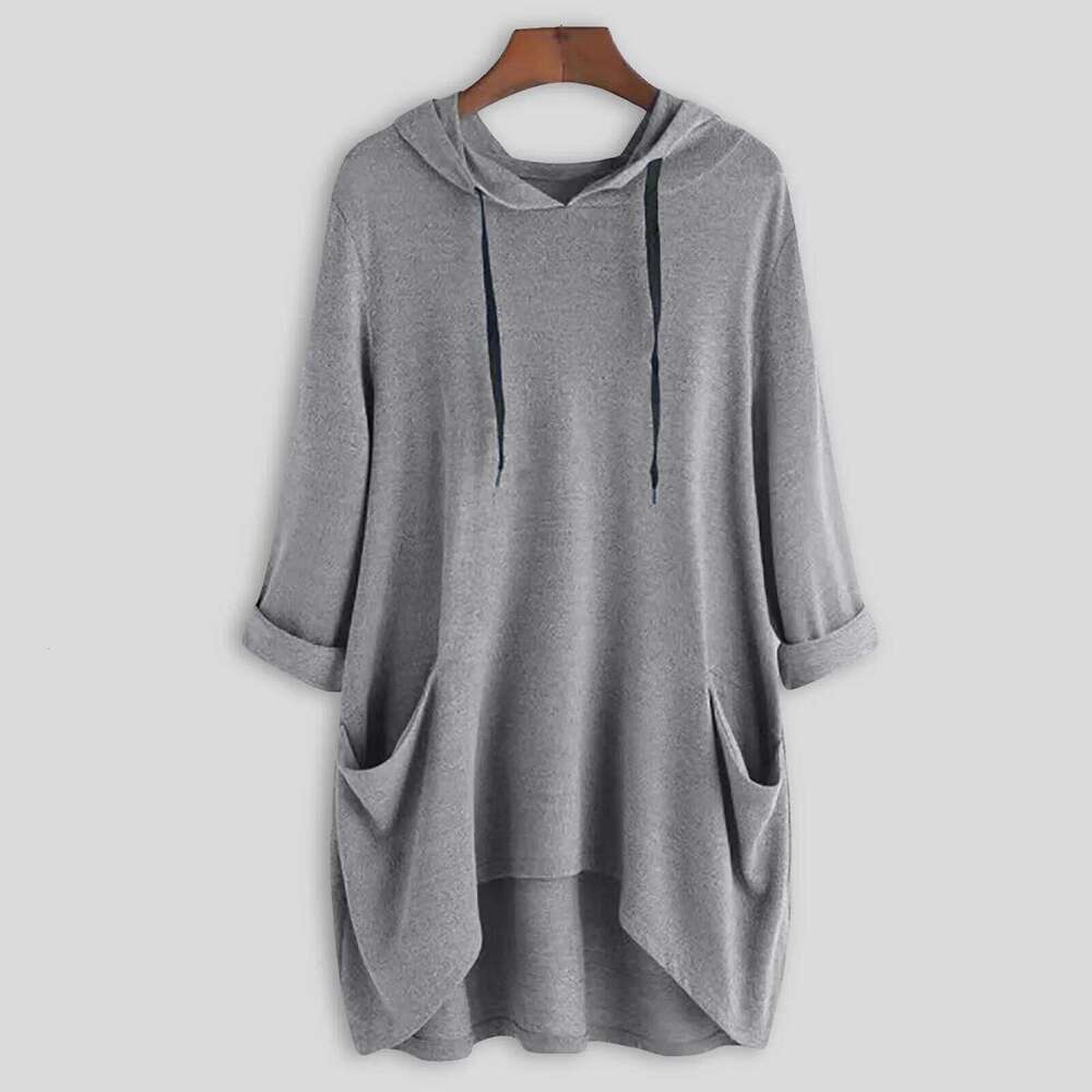 Women's Loose-Fit Casual Training Hoodie with Asymmetrical Cut - Stylish Solid Color Sweatshirt
