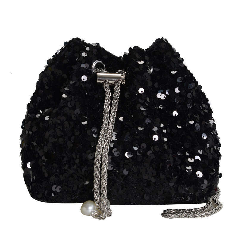 2025 Fashion Personality Sequin Drawstring Bucket Stylish Versatile Chain Shoulder Crossbody Bag