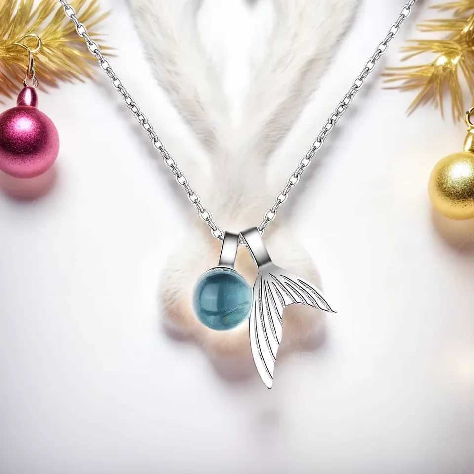 S925 Sterling Silver Womens Sapphire Bead Mermaid Tail Pendant Necklace (40cm+3.5cm) Luxury Jewelry W250618
