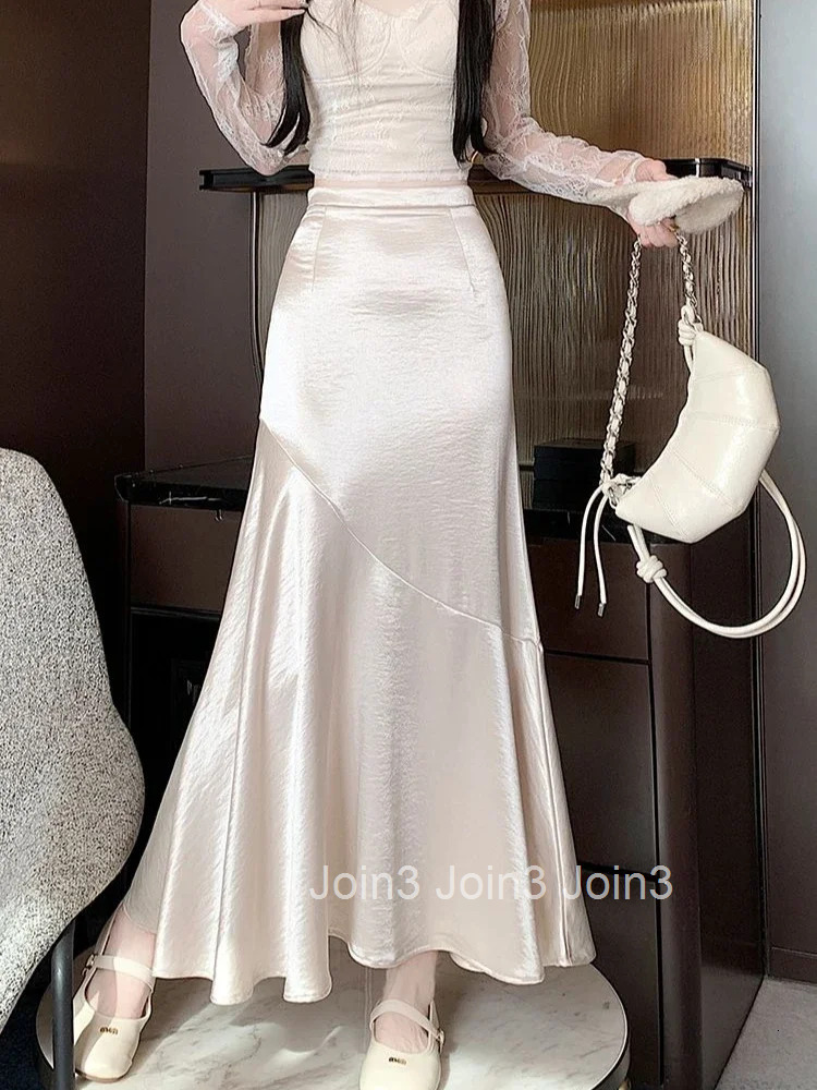 High Waist Long Woman Skirt Silk Patchwork Satin Maxi New in Harajuku Premium Clothing Sales Cheap 2025 Trend V Skirts for Women