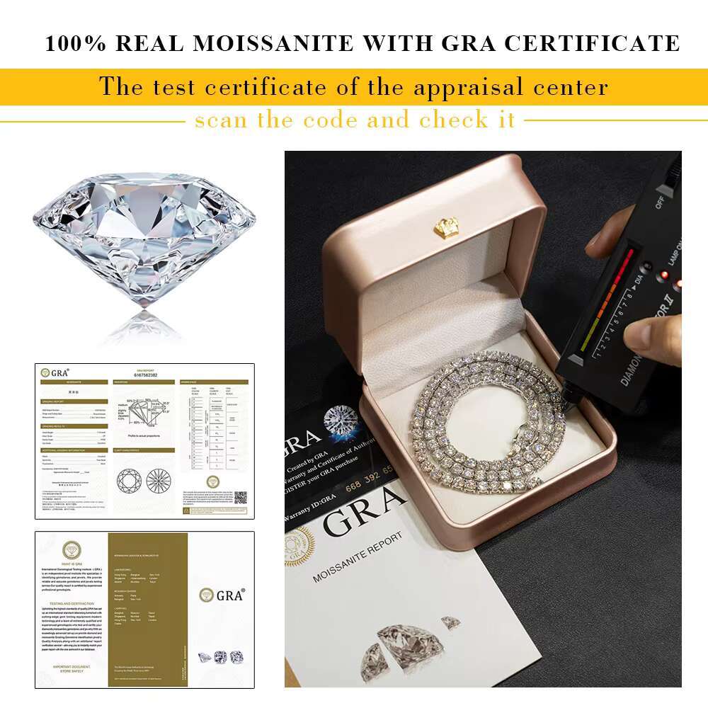Custom 925 Sterling Silver VVS Moissanite Cuban Link Chain Hip Hop Style Ice Out Mossanite Necklace