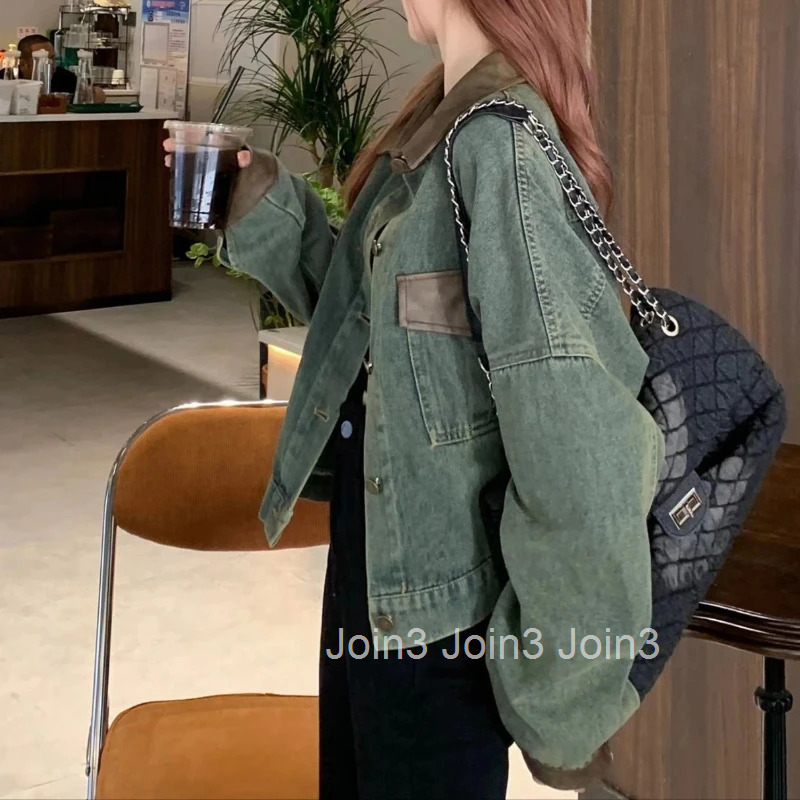 Korean Popular Clothes Cowboy Coat Woman Vintage Denim Jacket for Women Loose Long Sleeve New In Promotion 2025 Models Designer