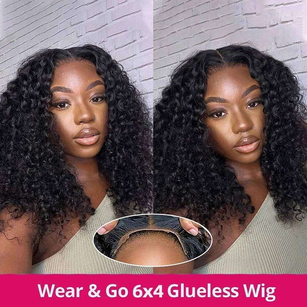 Wear And Water Wave Bob For Women Curly 6x4 Glueless 4x4 Ready To Go Human Hair Wigs Pre-Cut Lace Wig