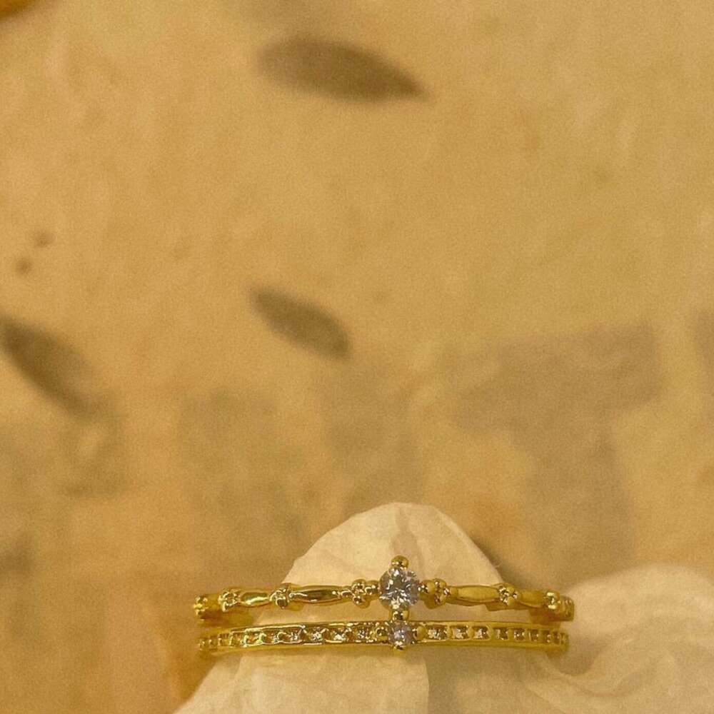 New Luxury Mid Finger Double Layer Niche Design Zircon Inlaid Ring Women's Jewelry Gift