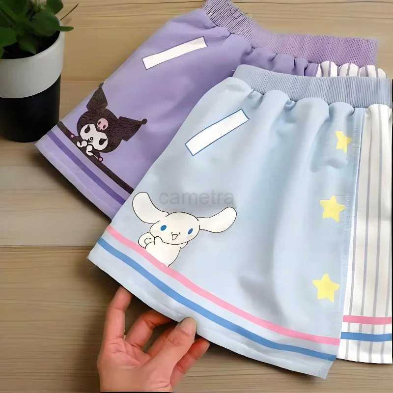 Sanrio 2025 Summer Girls Casual Clothing Sets Cartoon Printed Children Kuromi T Shirt Skirt 2pcs Set Kids Breathable Outfits OutfoorXJ250618
