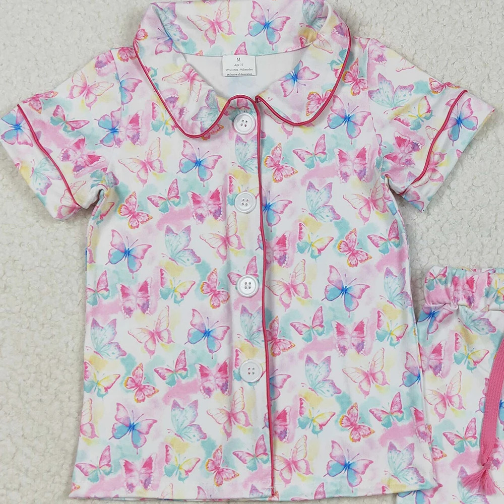 6.13 GSSO2601 Colorful Short Sleeve Pajama Set with Waist Ties for Children - Cute Bug Theme Sleepwear for Kids 250617