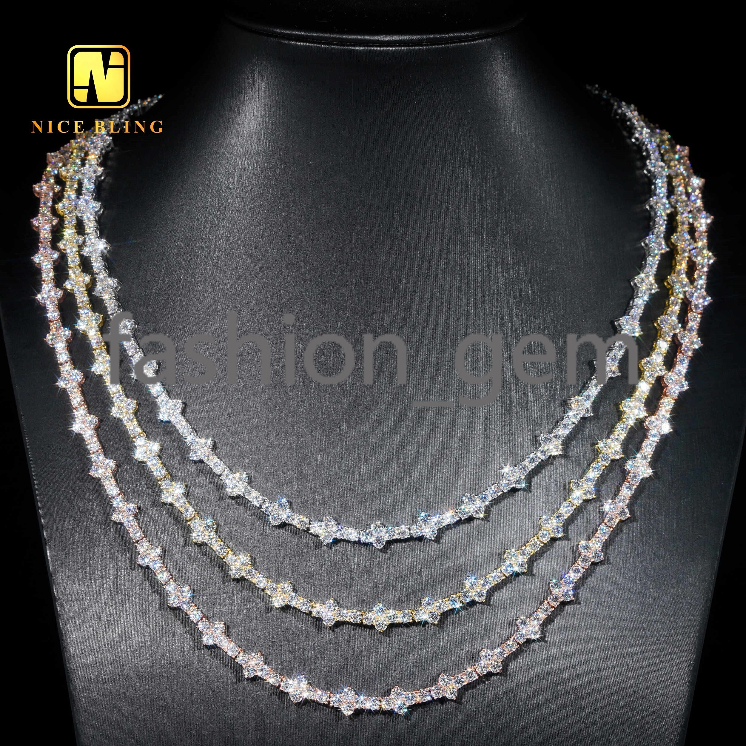 New Arrival Moissanite Tennis Chain Necklace 4MM Cross Tennis Necklace Hiphop Fashion Diamond Chains 925 Sterling Silver