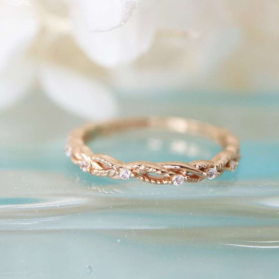 New Simple Leaf Hollow Narrow Zircon Same Style Light Luxury Adjustable Open Ring