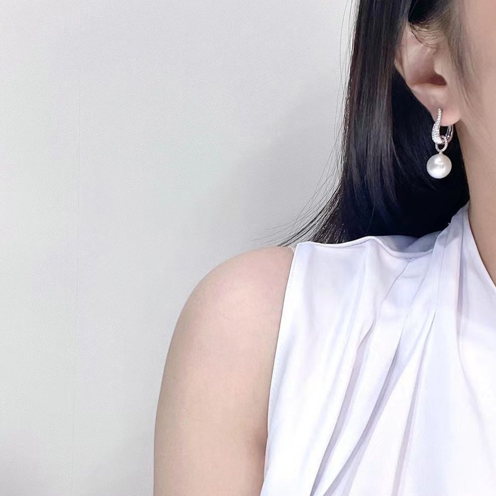 2025 Choucong Top Sell Sparkling Dangle Earrings Luxury Jewelry 925 Sterling Silver Large Pearl Pave White 5A Zircon CZ Diamond Elegant Party Women Cl