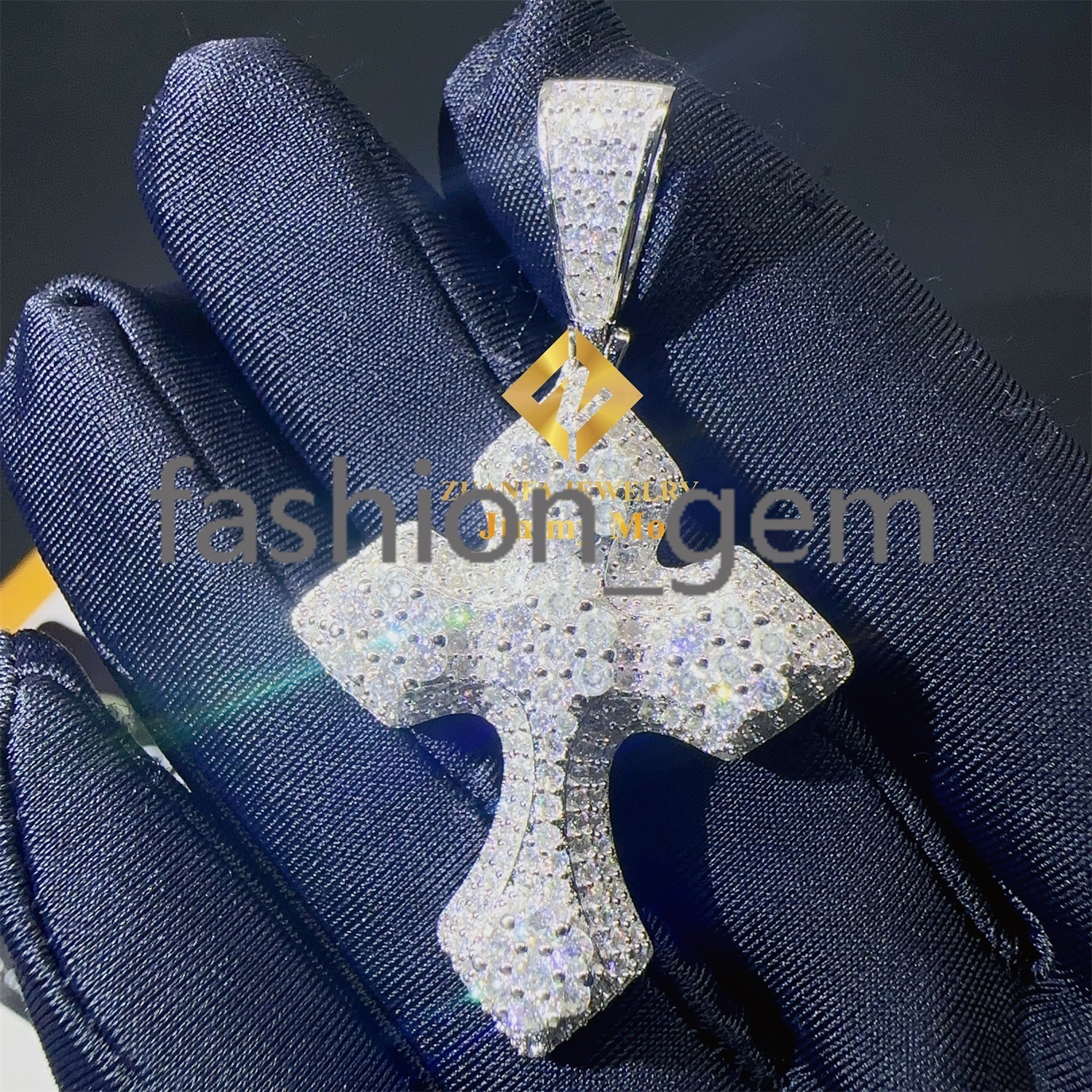 Stock Iced Out Moissanite Jewellery Hip Hop Pendant 925 Silver White Gold Plated VVS1 Moissanite Diamond Cross Pendant Necklace