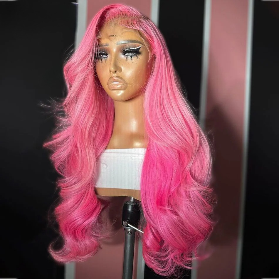 30 36 Inch 13x4 Pink Lace Front Wig Human Hair Body Wave Hd Lace Frontal Wigs for Women Light Pink Colored Wigs Pre Plucked Synthetic