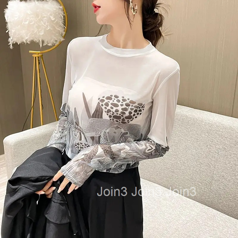 Mesh Clothing 2025 Sexy Woman T-shirt Skinny with Print Top for Women Korea Stylish Luxury High Tshirt Quality One Piece Alt Tee