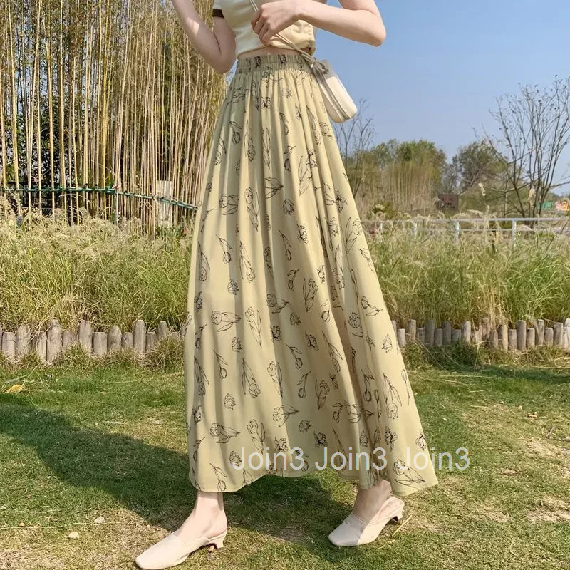 Midi Cute Long Skirts for Woman Chiffon Maxi Floral Womens Skirt Cheap A Line Chic and Elegant Kawaii Trend Casual Y2k Clothes