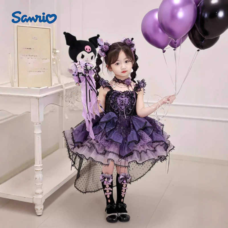 Sanrio Sanrio Cosplay Halloween Princess Dress Kuromi Lolita Spring Autumn CHILDRENS Costume Dresses Puffy Skirt Suit Cute Girls DressXJ250618