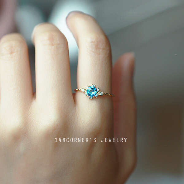 Light Luxury Elegant Snowflake Sea Blue Zircon Korean Style High-end Internet Celebrity Hot-selling Index Finger Ring