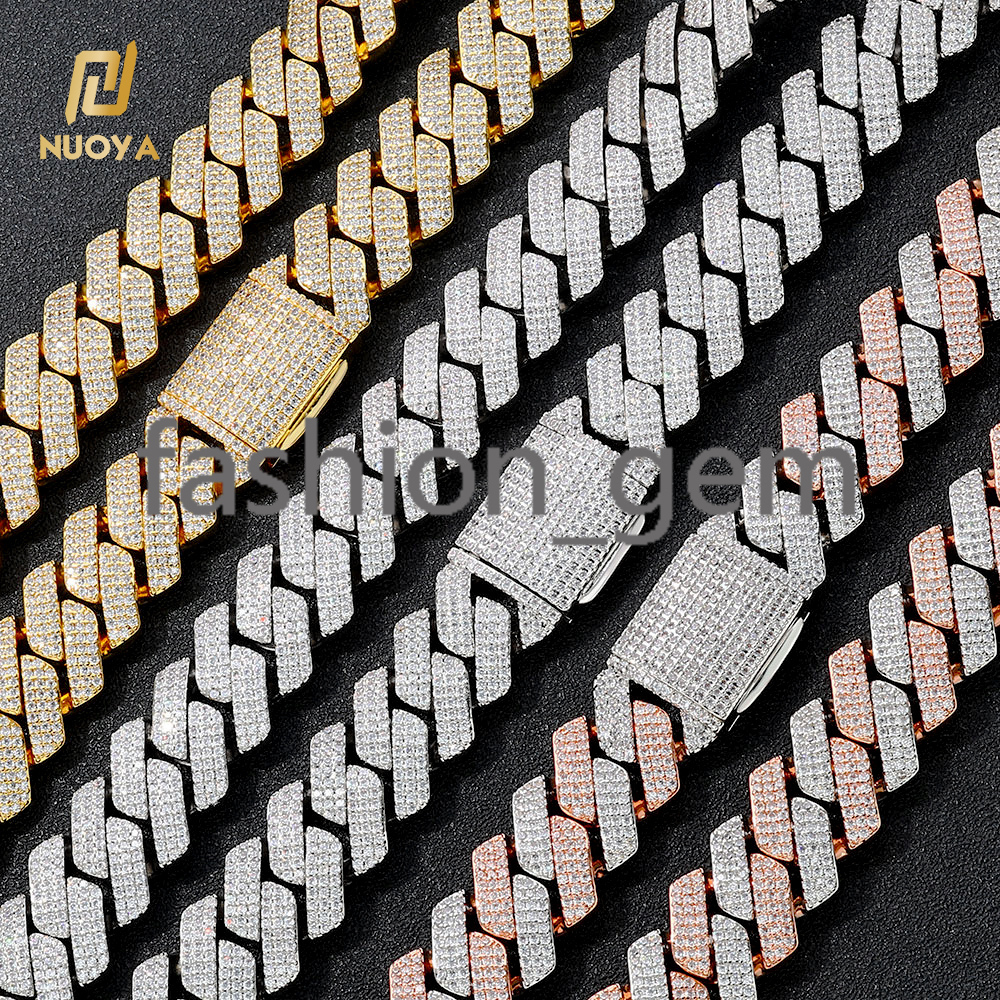20mm Bling Diamond Box Clasp Cuban Chain for Men Silver Plated moissanite Stone Cuban Necklace Womens Hip Hop Jewelry Wholesale