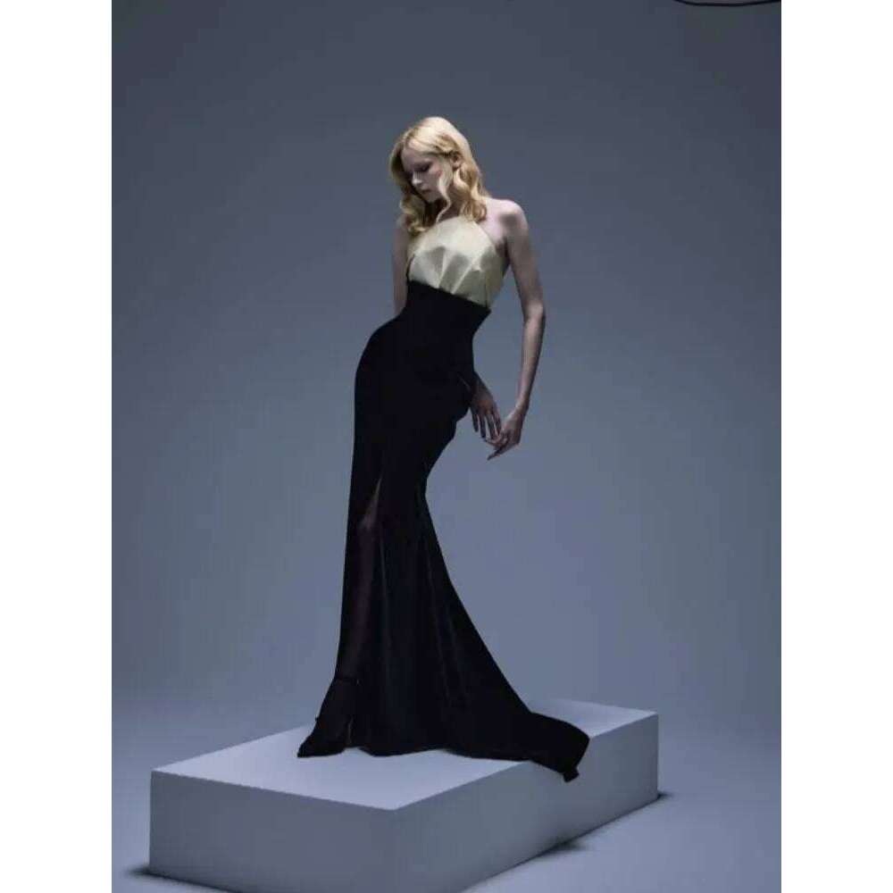 Women Celebrity Sexy Veet Strapless Patchwork Black Maxi Long Fishtail Skirts Elegant Evening Club Party Outfit