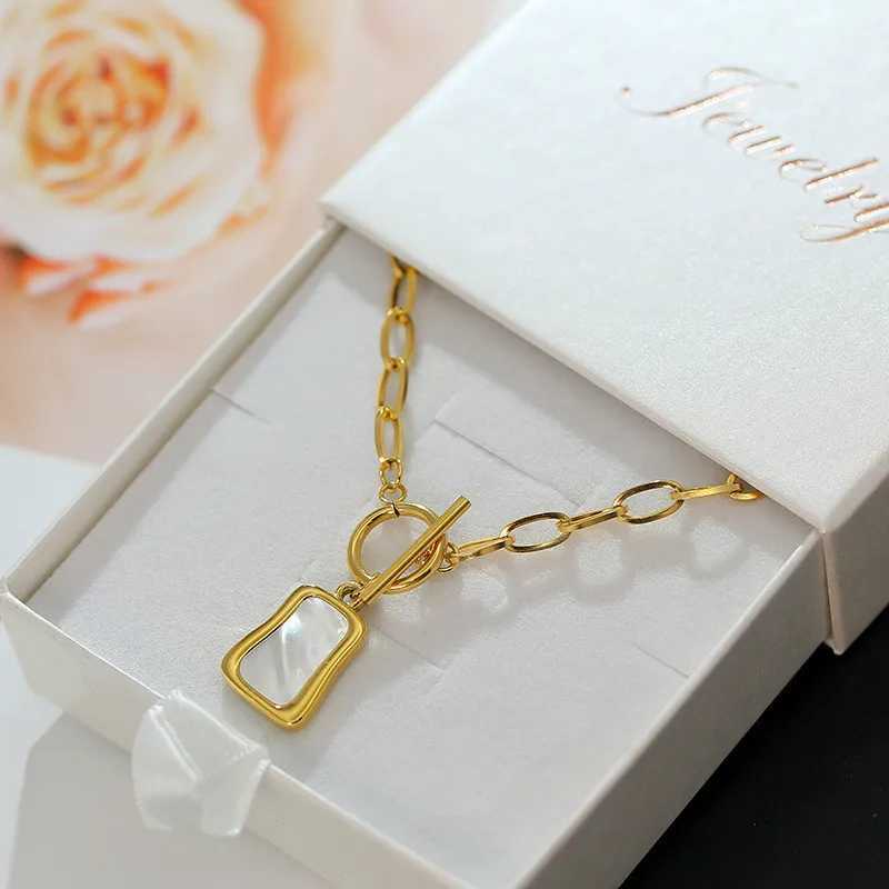 Square Natural Shell Pendant Necklace For Women Gold Color Stainless Steel O Chain Women Neck Choker Fashion Jewelry W250618