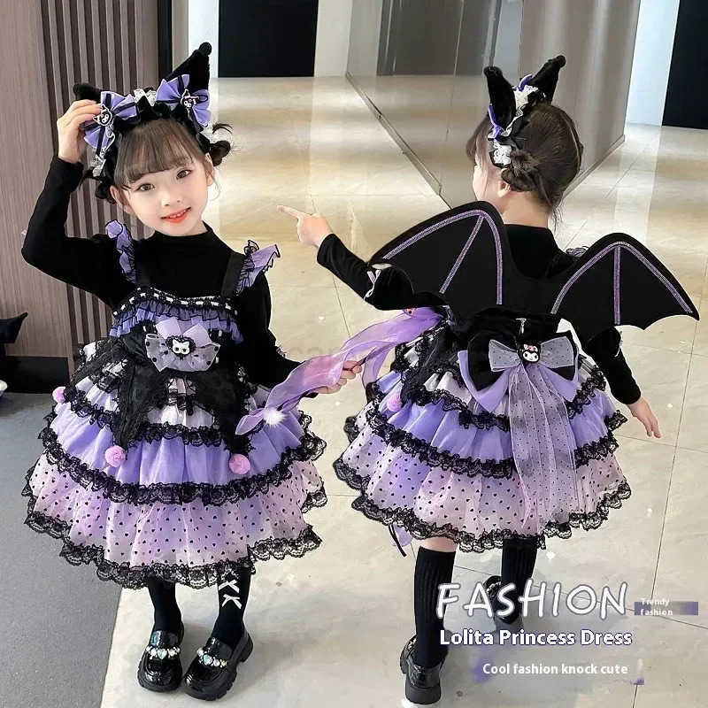 Sanrio Sanrio Cosplay Kuromi Kawaii Lolita Princess Dress Spring Autumn Childrens Costume Dress Puffy Skirt Suit Cute Girl Style GiftsXJ250618