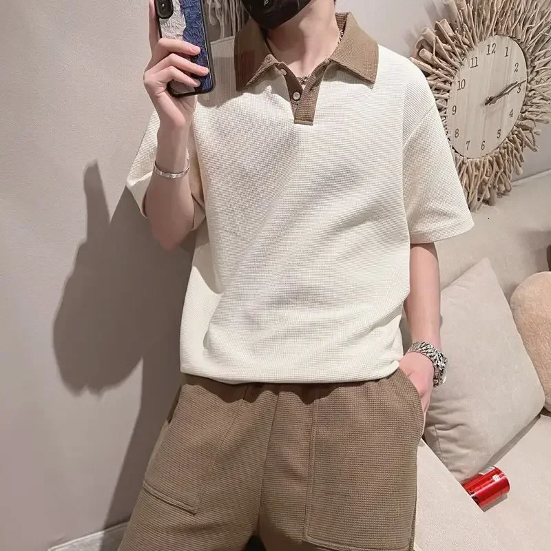 Tracksuit No Shorts Sets Sportswear T Shirt Man Khaki Mens Clothing Cool Sports Suits Korean Style Top 2 Piece Outfit XL 250617