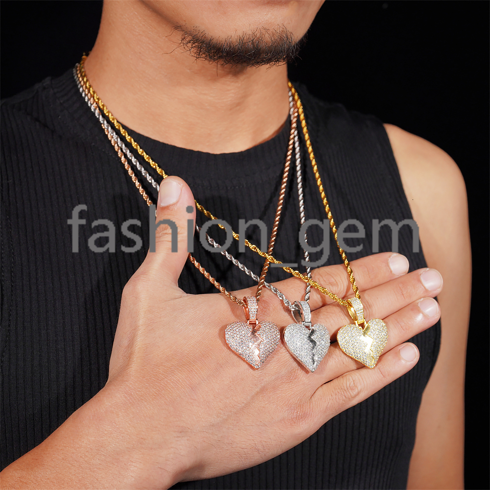 GRA Certificated 925 Sterling Silver Moissanite Pendant Broken Heart Iced Out Hip Hop Jewelry Pendants