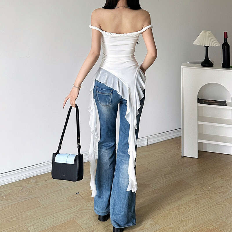 Spring New Women's Solid Color Slim Fit Street Fashion Off-Shoulder Sleeveless Backless Top B5