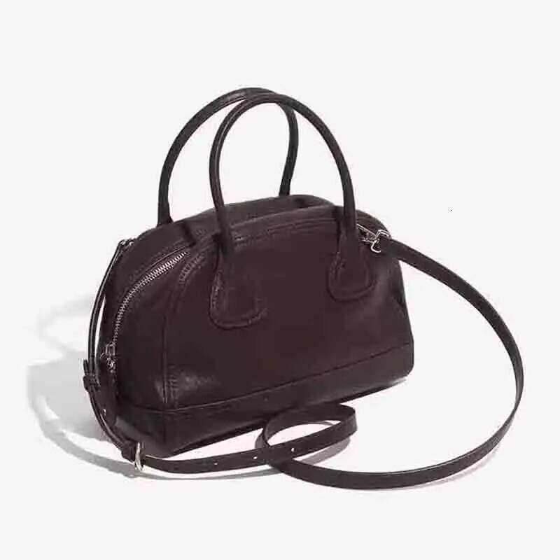 Women's Genuine Leather Vintage Zipper Handbag Small Size Tote Real Cowhide Singel Shoulder Bags P