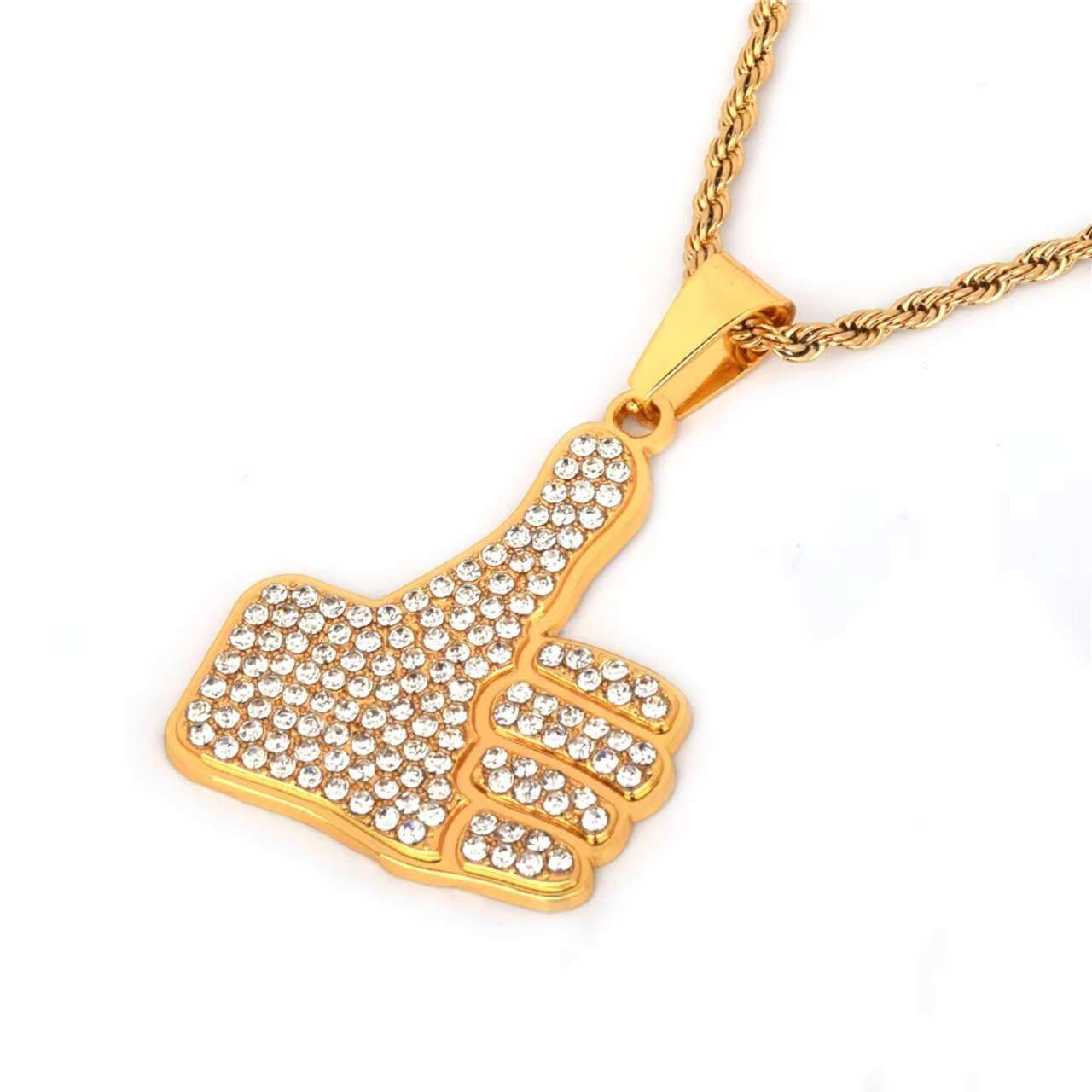Gorgeous 14k Gold Thumbs up Pendant Light Luxury Full Moissanite Diamond Hip Hop Style Pendants Charms with Chain Necklace
