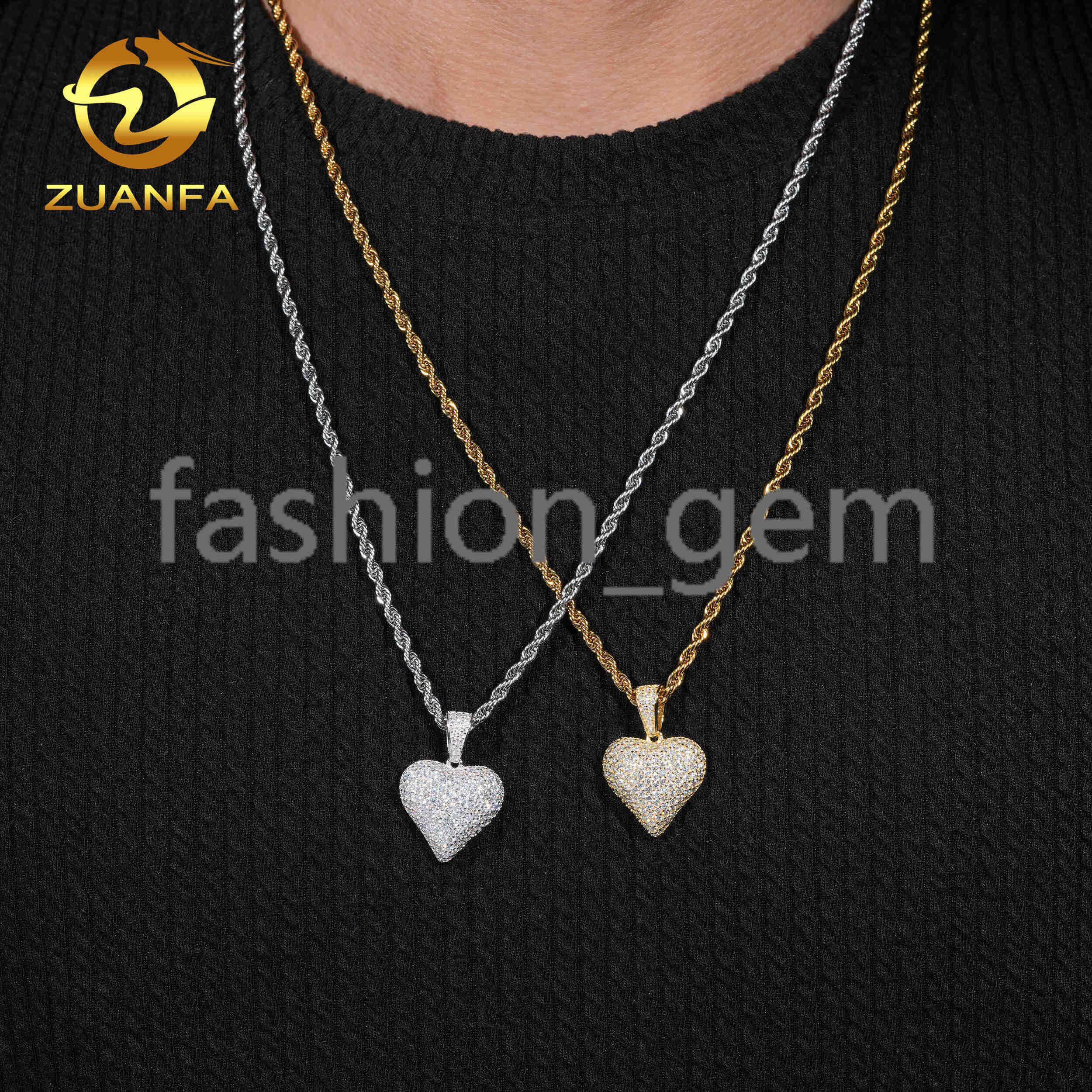 925 Silver Hip Hop Moissanite Jewelry Custom Iced Out Pendant VVS D Moissanite Diamond Heart Charm Pendant