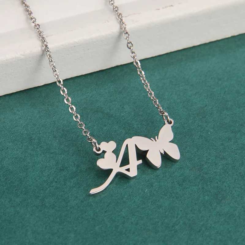 New Fashion 26 Initials Letter Pendant Butterfly Necklace for Women Elegant Stainless Steel Gold Color Necklace Jewelry Gift W250618