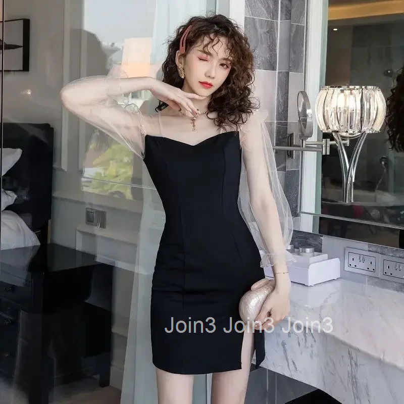 Short Mini Female Dress Night Club Open Back Backless Womens Long Sleeve Dresses Kpop High Quality Luxury Full Korean Style Xxl